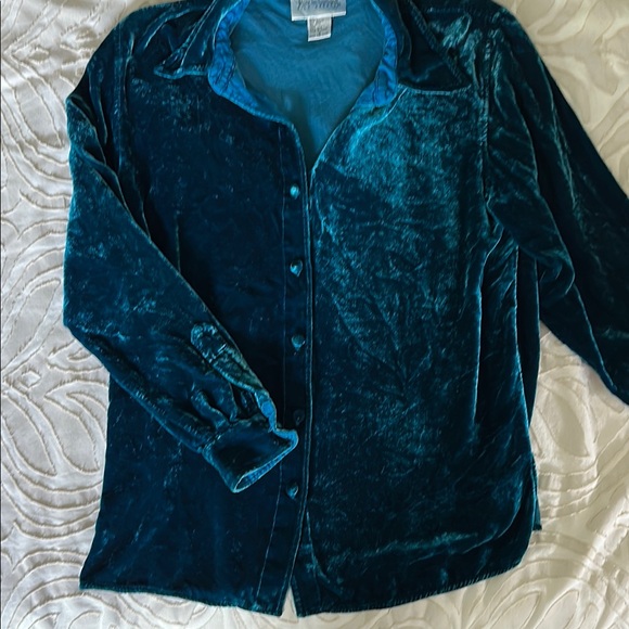 🍒 VINTAGE 🍒 Diane von Furstenberg Teal Velvet Blouse - Picture 1 of 4